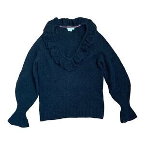 Boden womens size 6 small sweater wool alpaca gray ruffle v neck casual min